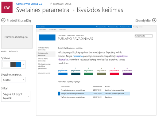 Išvaizdos spalvų, šriftų ir maketo redagavimas