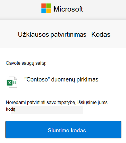 "OneDrive" išorinio bendrinimo kodo užklausos langas