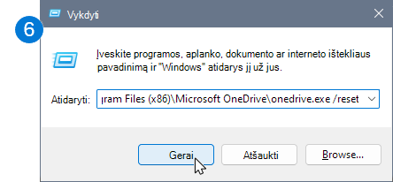 Piktograma, rodanti vykdymo dialogo langą su nustatymo iš naujo komandomis