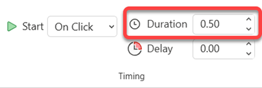 The Duration option for animation effects.