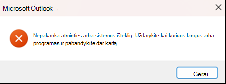 "Outlook" trūksta atminties klaida