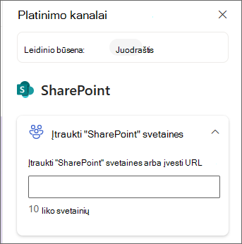 "SharePoint" svetainių įtraukimo srities ekrano nuotrauka.
