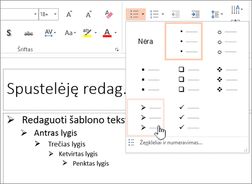 Numatytojo ženklelio nustatymas visuose lygiuose