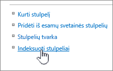 Indexed columns link on the List or Library settings page