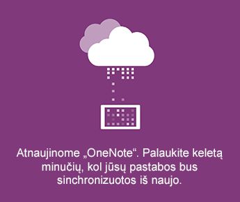 "OneNote", skirtos "Android", sinchronizavimo ekranas