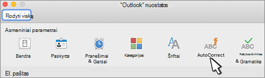 "Outlook for Mac" automatinės taisos mygtukas