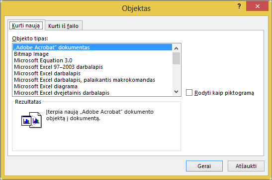 Create New tab in the Object dialog box