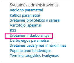 Svetainės ir darbo vietų puslapio Parametrai sekcija