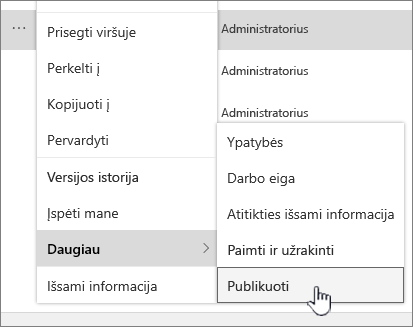 Spustelėkite Publsh, jei norite publikuoti papildomą versiją