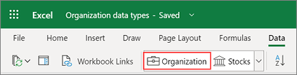 Excel organizācijas datu tipi no Power BI