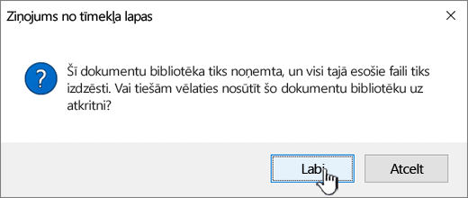 Confirmation dialog box when deleting a library