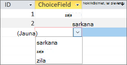 Displaying the list of choices to a user