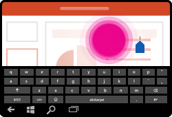 PowerPoint darbam ar Windows Mobile žests — kursora novietošana
