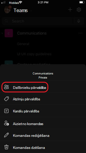 iOS grupas dalībnieku pārvaldība