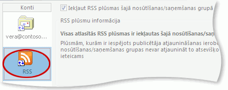 RSS konts grupā Sūtīt/Saņemt.