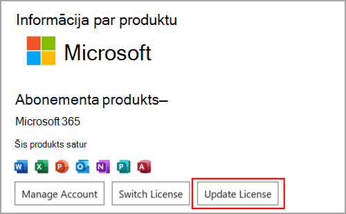 Atrast pogu Atjaunināt licenci programmā Microsoft Word Windows.