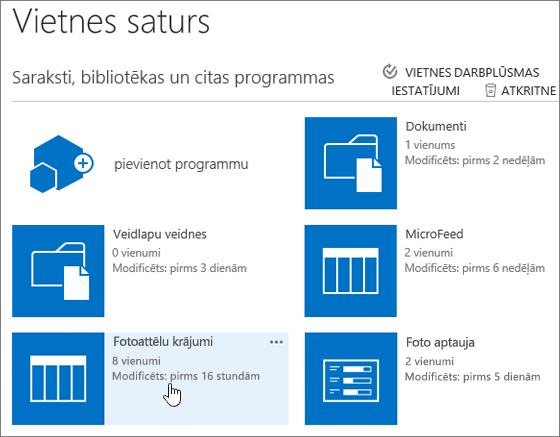 Vietnes satura lapa ar atlasītu sarakstu