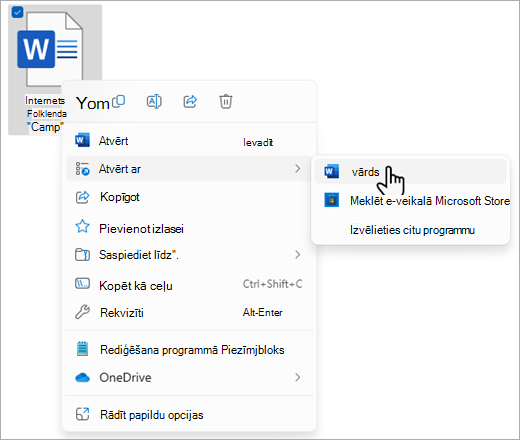 Izmantojiet komandu Atvērt ar, lai atvērtu tikko lejupielādēto failu.