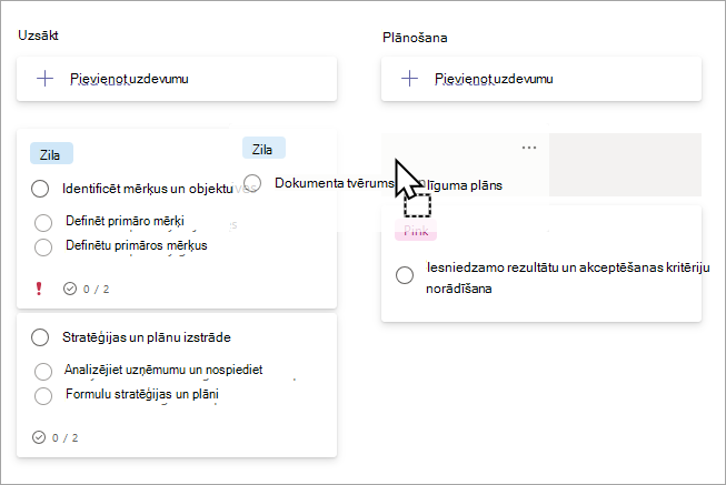 Dragging a task between buckets in board view