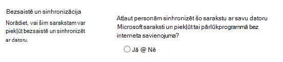 Sarakstu bezsaistes un sinhronizācijas iestatījums