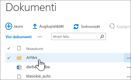 SharePoint 2016 dokumentu bibliotēka ar iezīmētu mapi