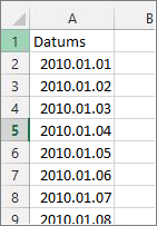 Datumu kolonna programmā Excel