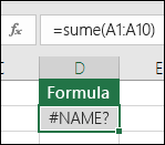 Excel parāda #NAME? kļūda, ja funkcijas nosaukumā ir drukas kļūda