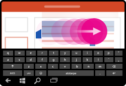 Programmas PowerPoint darbam ar Windows Mobile žests — rindkopas atlasīšana
