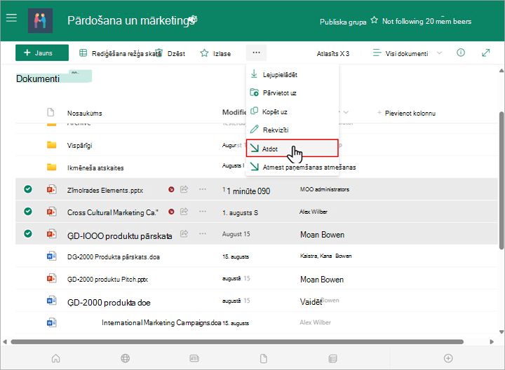 Varat atlasīt un atdot vairākus failus savā SharePoint bibliotēkā.