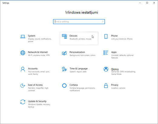Windows ierīces iestatījumu attēli