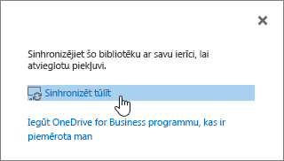 Dialoglodziņš sinhronizēt tūlīt ar izceltu saiti sinhronizēt tūlīt