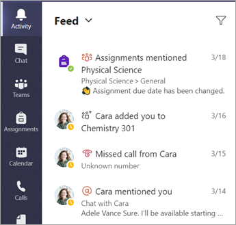 A student's notifications in the Activity section