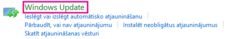 Saite Windows Update operētājsistēmas Windows 8 vadības panelī