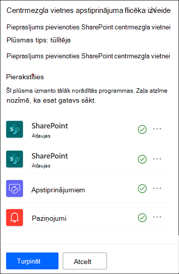 ekrānuzņēmums ar pierakstītu centrmezgla vietnes apstiprināšanas lietojumprogrammu