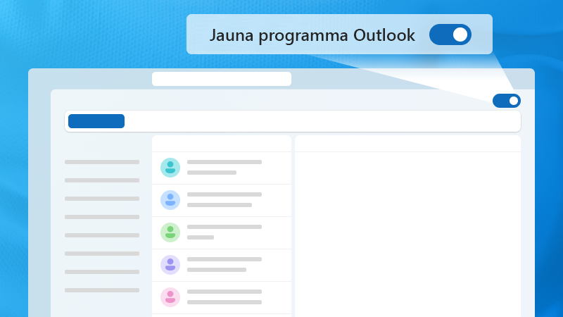 Attēls ar Outlook logiem, kurā izcelts jaunais Outlook pārslēgs