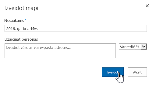 SharePoint 2016 dialoglodziņš Jaunas mapes koplietošana