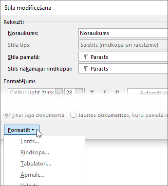 Format button is at the bottom of the Modify Style dialog box