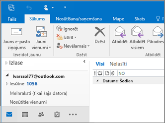 Attēls, kurā parādīts, kā tas izskatās, ja jums Outlook.com Konts programmā Outlook 2016.