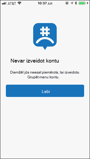 The Unable to create an account (birthday) screen in GroupMe