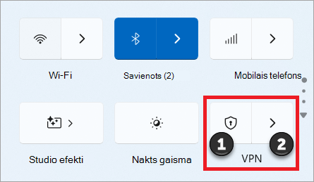 Ātrās iestatījumu VPN slēdzis izvēlnē Windows 11.