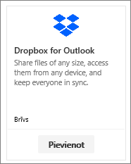 Ekrānuzņēmums ar Outlook bezmaksas pievienojumprogrammas Dropbox elementu
