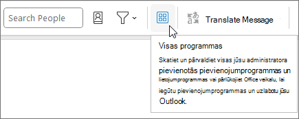 Ikona Visas lietojumprogrammas sakļauta lentes izkārtojumā programmā Outlook sistēmā Windows.