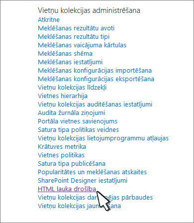 Select HTML Field Security Iestatījumi to control a users ability to embed content