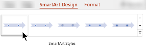 Cilnē SmartArt noformējums varat izmantot SmartArt stilus, lai atlasītu grafikas formu, krāsu un efektus.