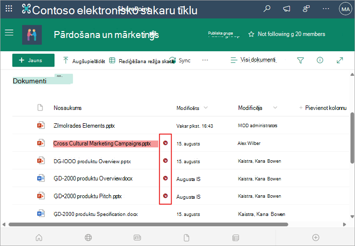 Ja fails ir paņemts no jūsu bibliotēkas, blakus faila nosaukumam tiek rādīta ikona.