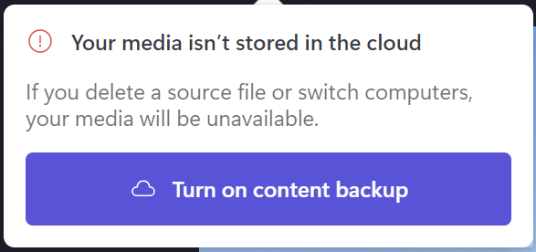 Image of Clipchamp content backup disabled