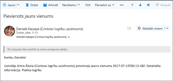 E-pasta ziņojums Microsoft Flow ziņojuma sūtītājs, ja tiek mainīts vienums