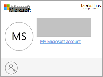Microsoft konta pārvaldnieka loga ekrānuzņēmums