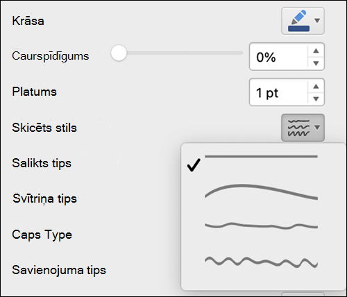 Line format options in Mac with Sketched style selected