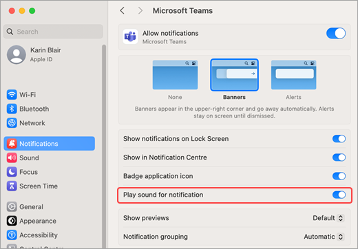 Mac setting play Teams sounds